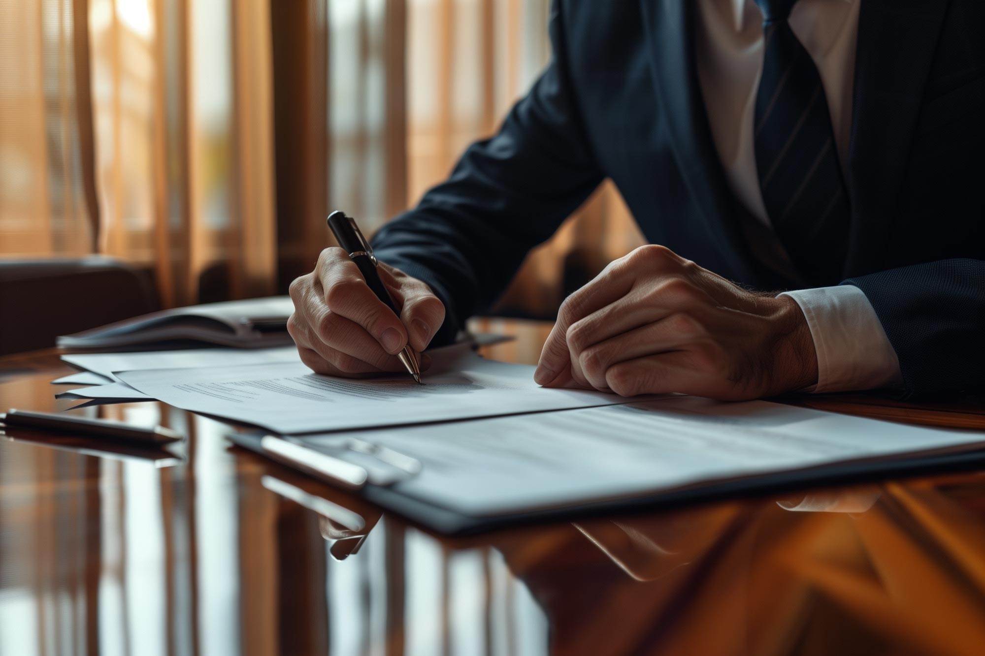 Advokat som skriver under dokument
